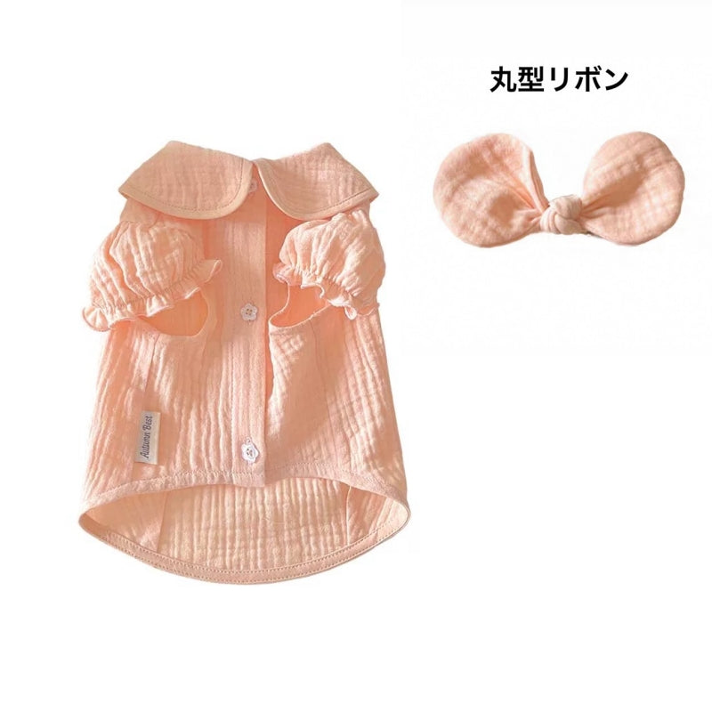Autumn Bless リボン付きパフスリーブコットンシャツ | Cotton Blouse with Puff Sleeves