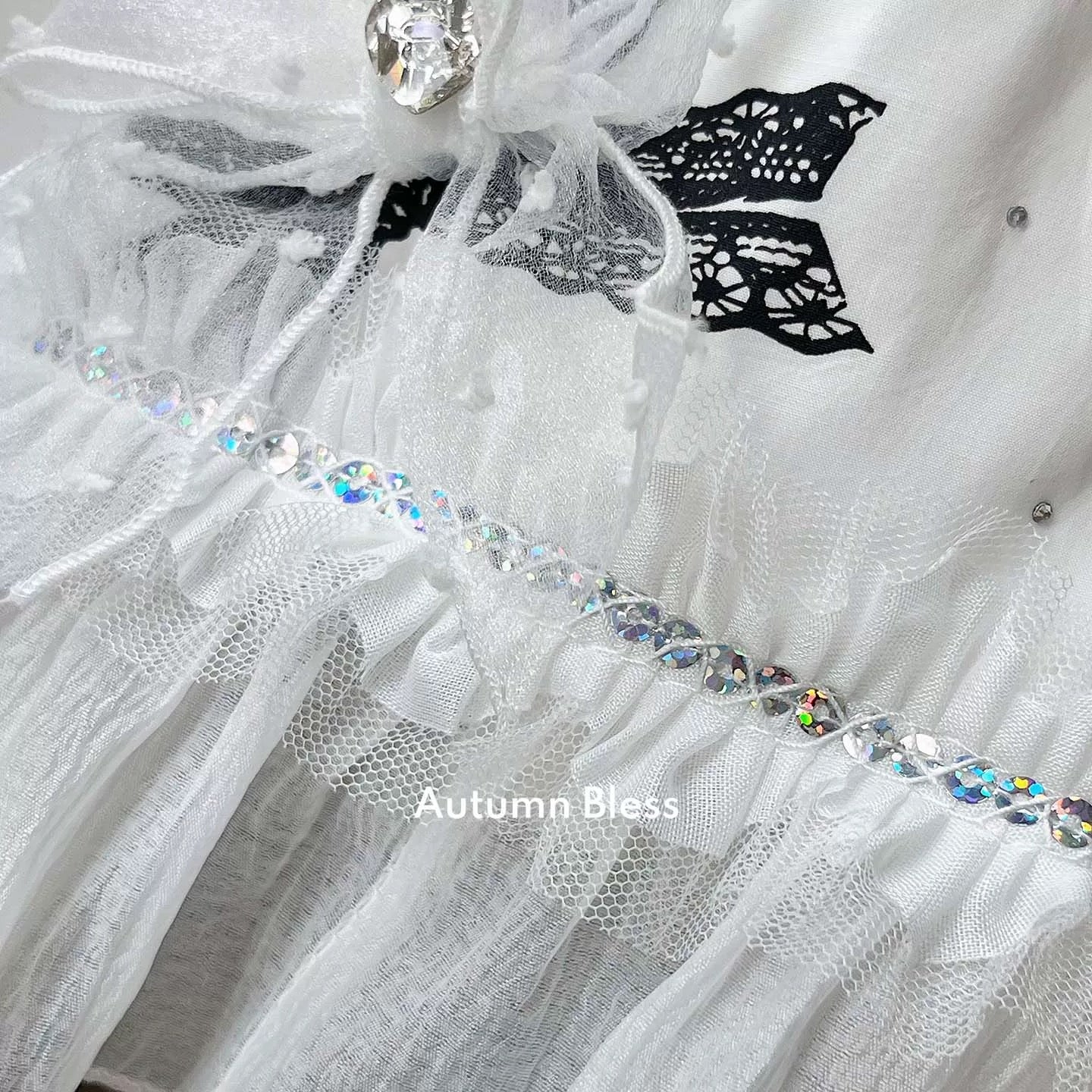 Autumn Bless 【数量限定】ホワイトレースリボンハーネス（ヘアクリップ付き）[Limited Edition] White Lace Bow Harness|