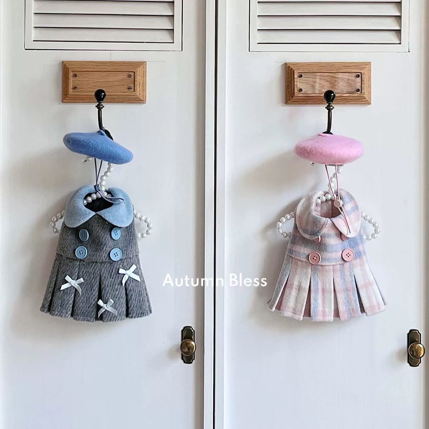 Autumn Bless French Wool Plaid Dress &amp; Beret Set 