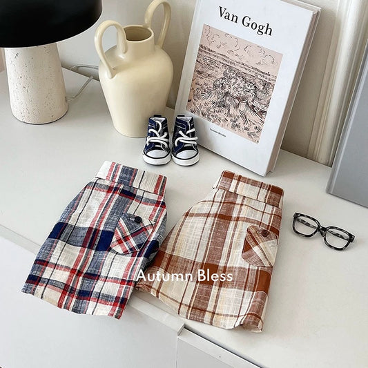 Autumn Bless おしゃれなタイ付き♪ コットンチェックシャツ | Cotton Check Shirt with Tie