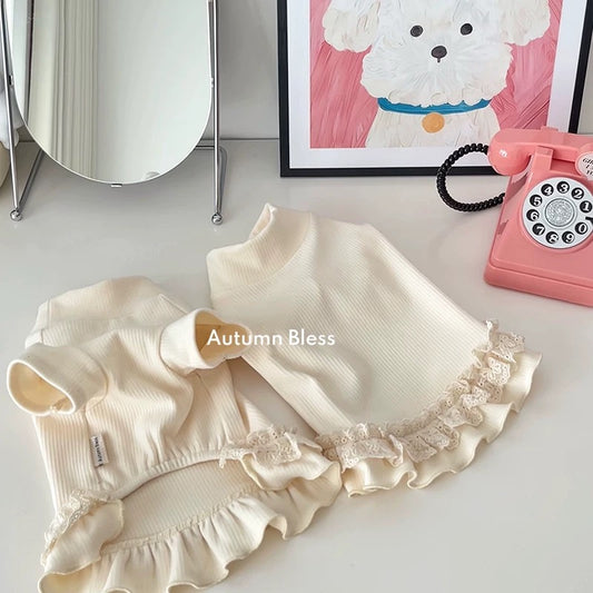 Autumn Bless アイボリーレースフリルニットワンピース | Ivory Lace Ruffle Knit Dress