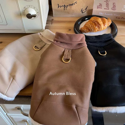 Autumn Bless PUレザーあったかペットベスト | PU Leather Warm Pet Vest