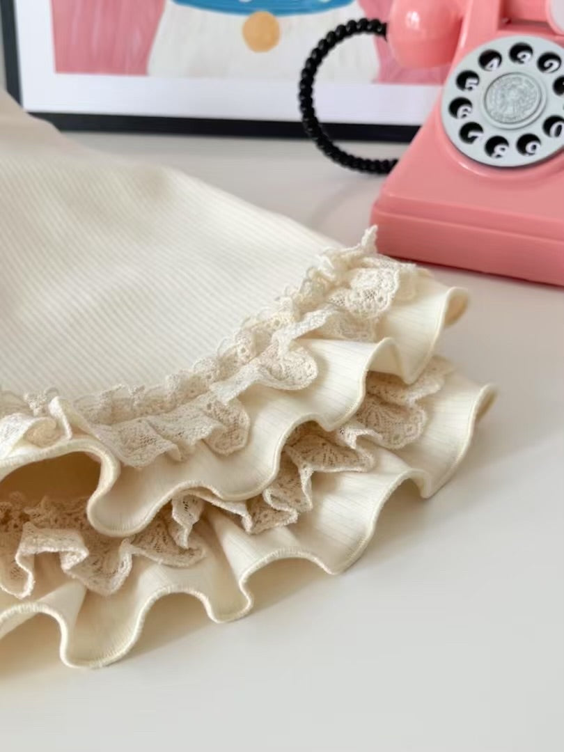 Autumn Bless アイボリーレースフリルニットワンピース | Ivory Lace Ruffle Knit Dress