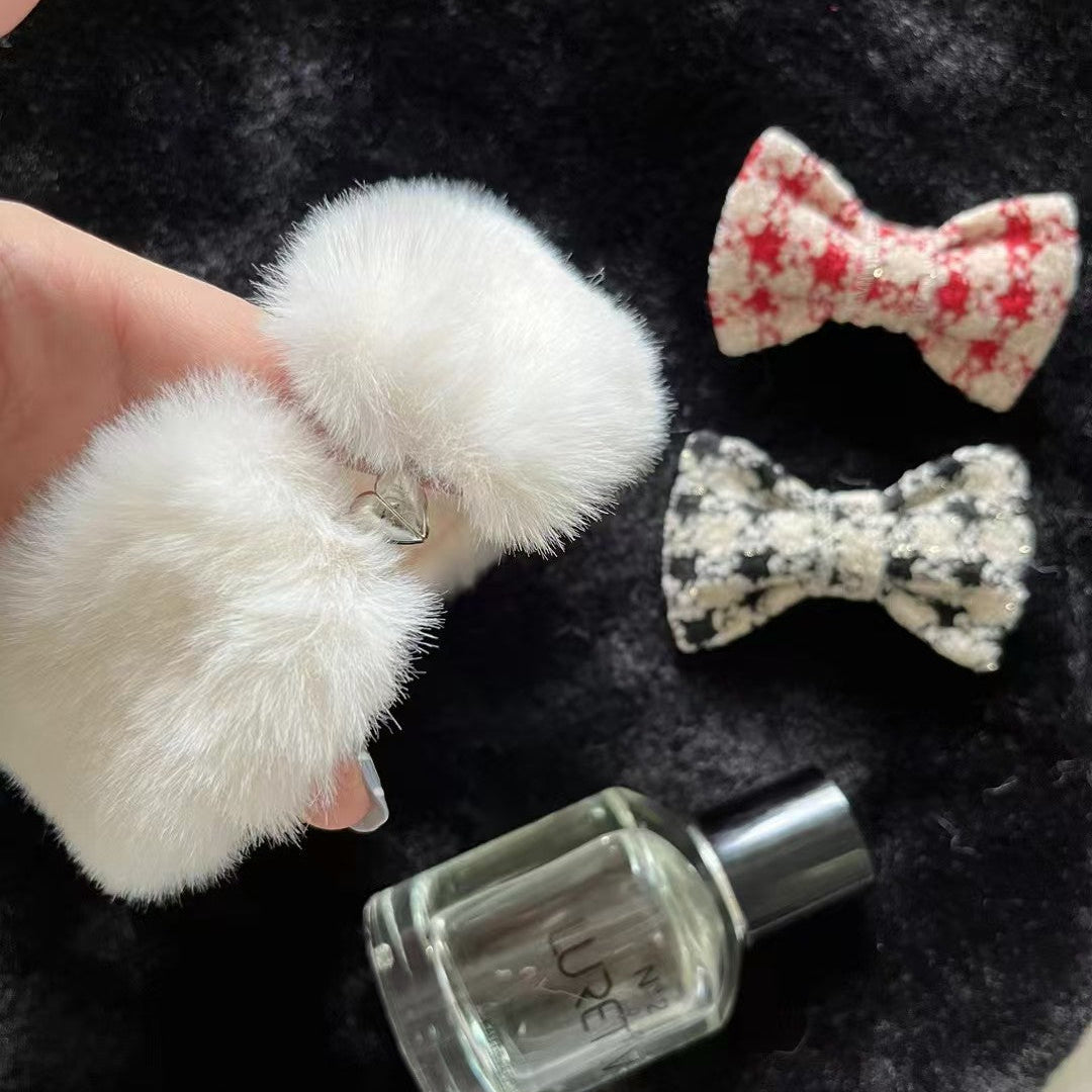 Autumn Bless クリスマス千鳥柄ふわもこハーネスワンピース（Dリング付き）| Christmas Houndstooth Fur Harness Dress – D-Ring Design