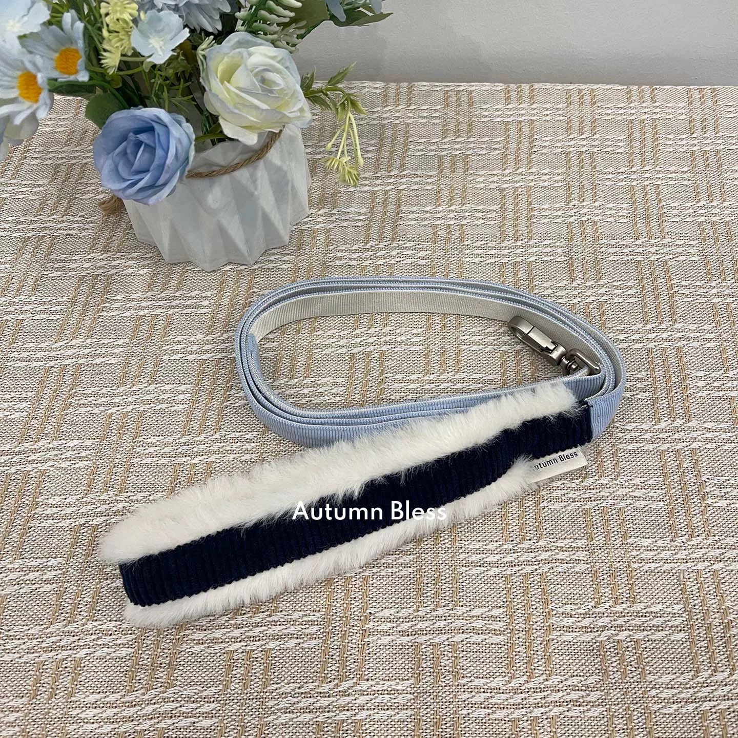 Autumn Bless ふわもこ冬あったかジャケット – テディ柄／キルティングブルー | Furry Cozy Winter Jacket – Teddy Print & Quilted Blue