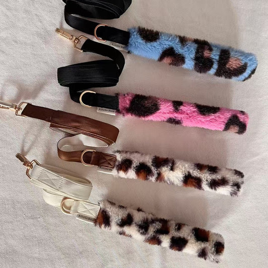 Autumn Bless ふわふわレオパードハンドルペットリード | Leopard Print Plush Handle Leash