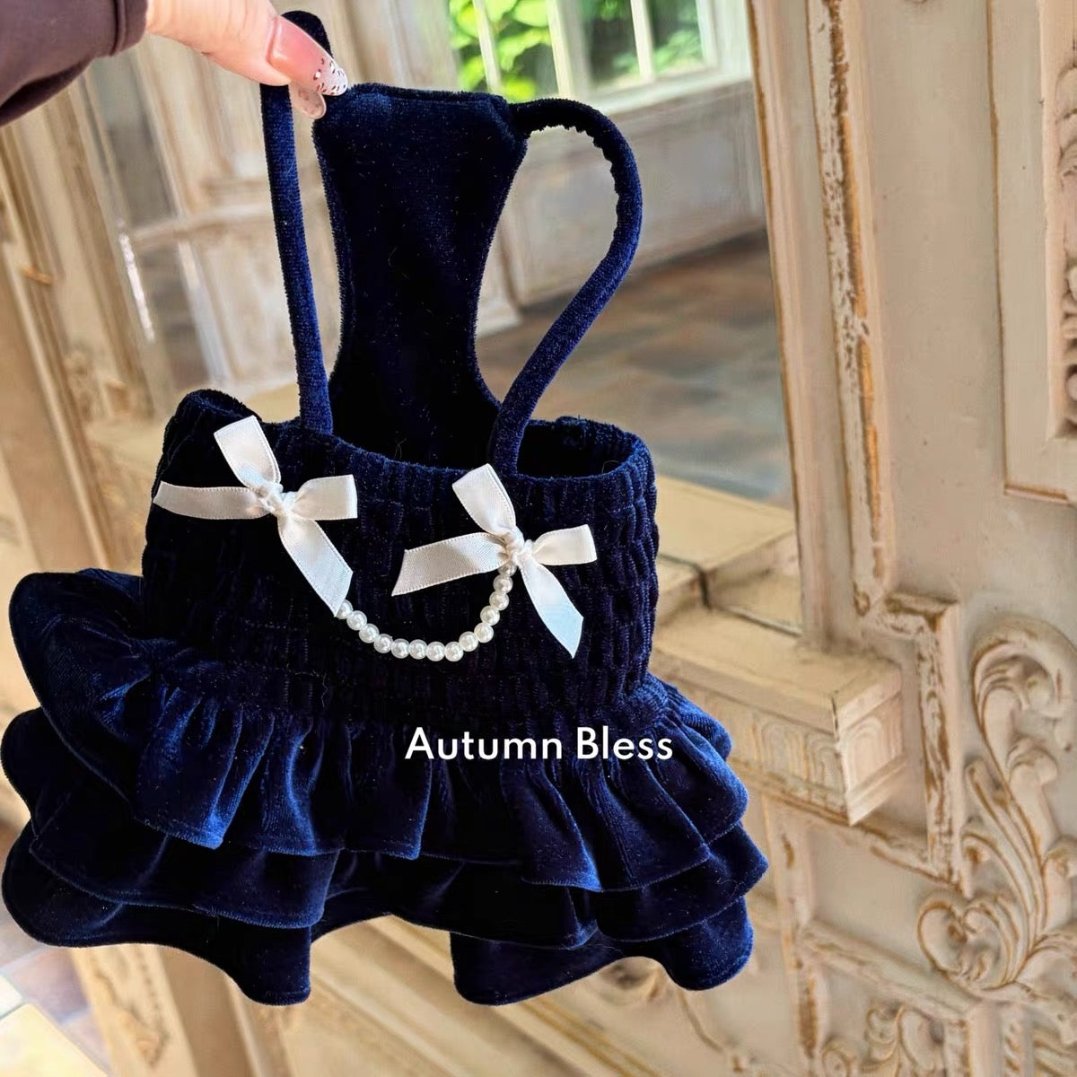 Autumn Bless ベロアパールリボンワンピース