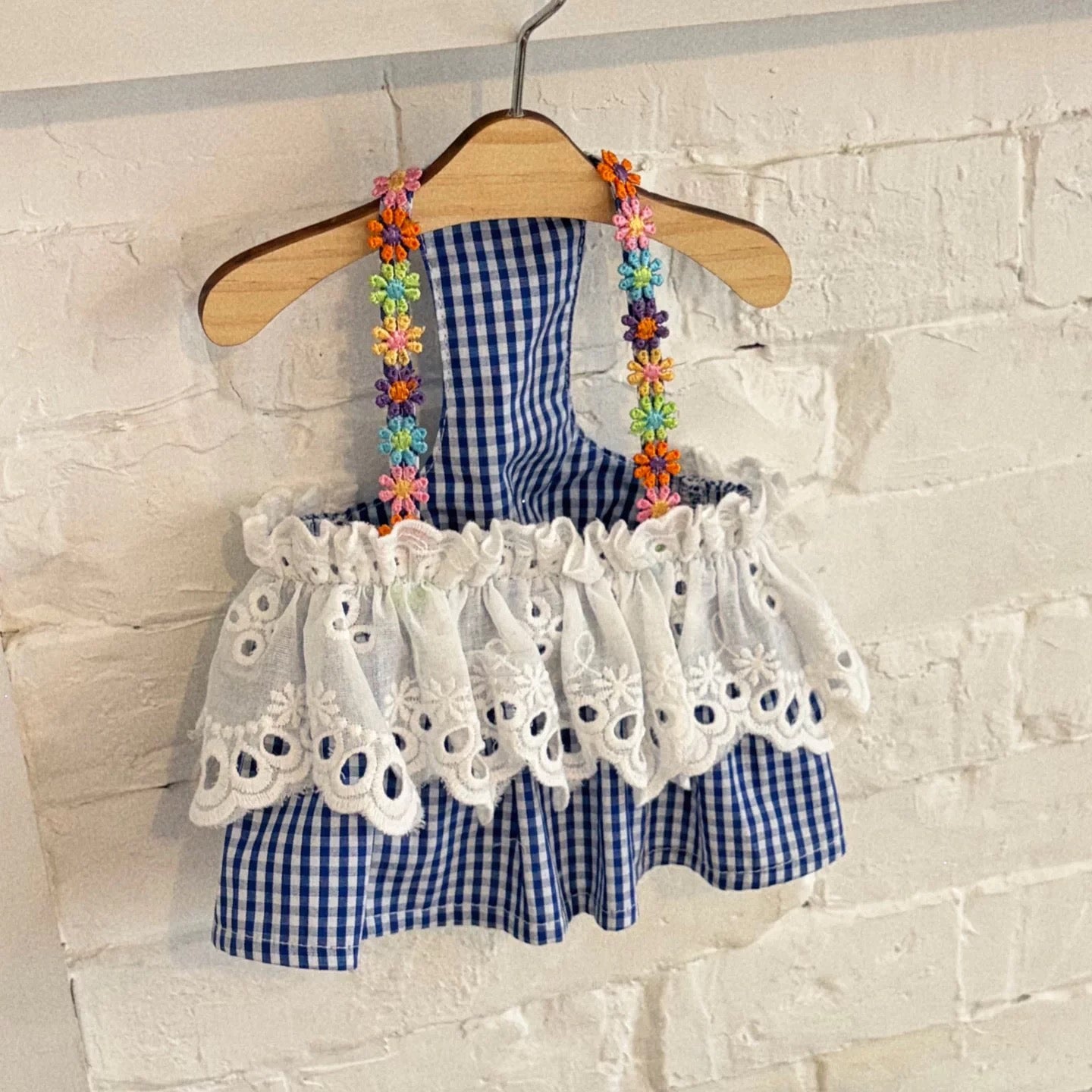 ♥︎︎ぽっち様♥︎︎ ハンドメイド 犬服 フラワーストライプ レースワンピース Autumn Bless デイジーサマー レースワンピース｜小型犬用 ギンガム