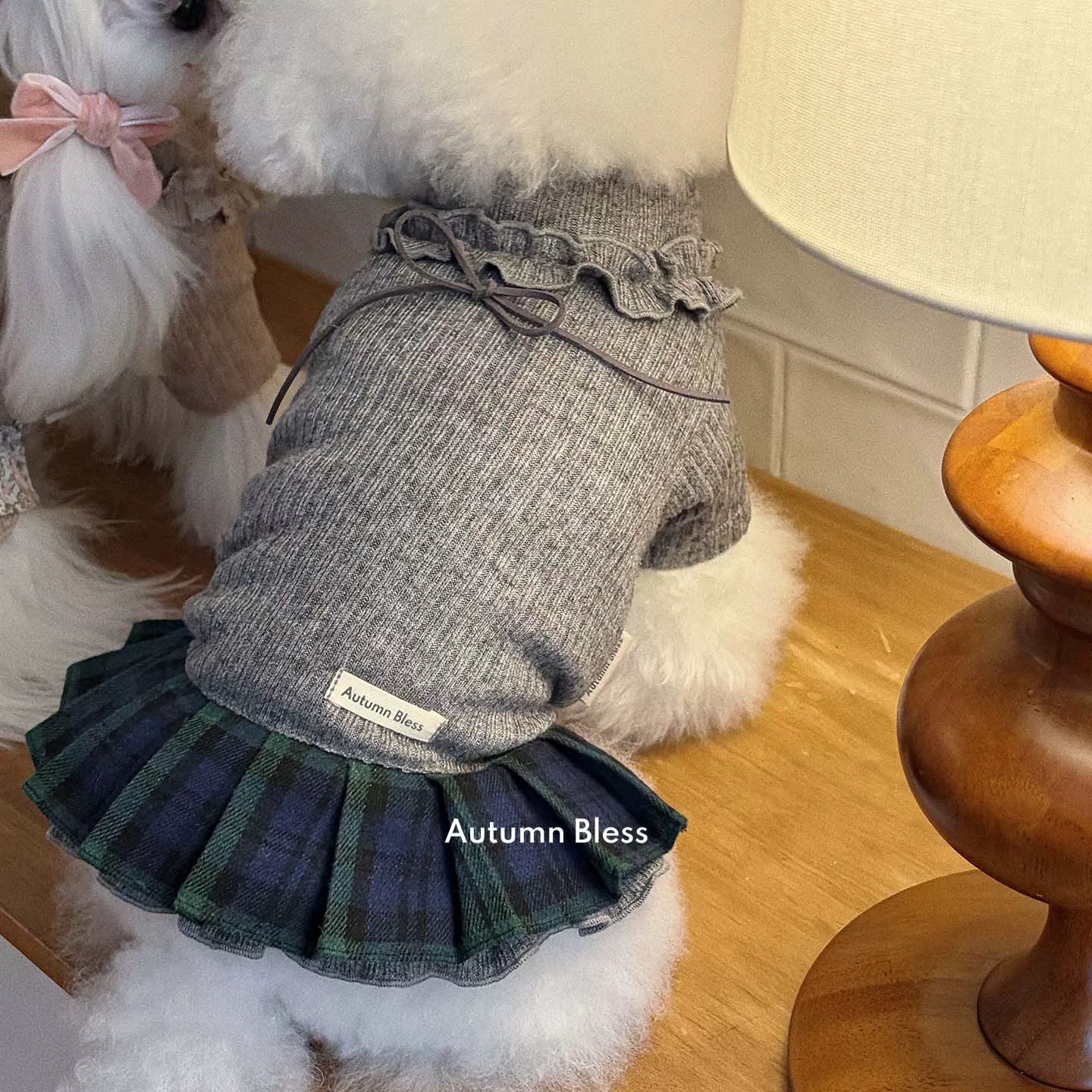 Autumn Bless スウィートニットリボンドレス – チェック／小花柄 | Sweet Knit Ribbon Dress – Plaid / Floral