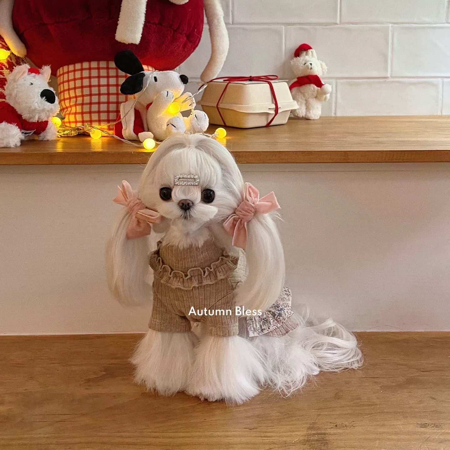 Autumn Bless スウィートニットリボンドレス – チェック／小花柄 | Sweet Knit Ribbon Dress – Plaid / Floral