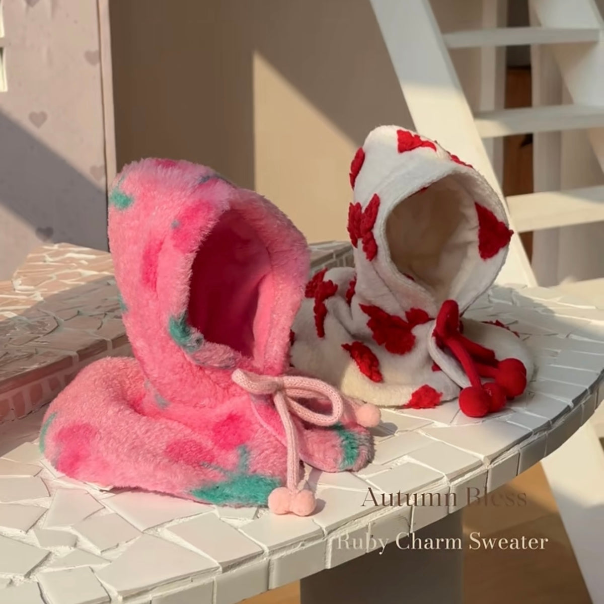 Autumn Bless Ruby Charm Fluffy Hooded Neck Warmer