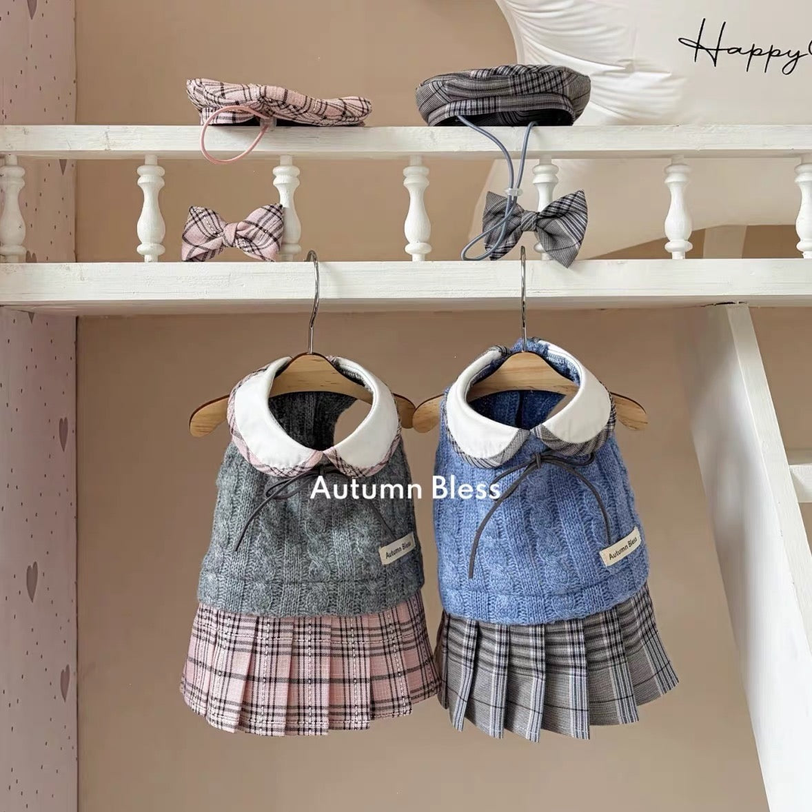 Autumn Bless Bonnie Check Knit School Dress