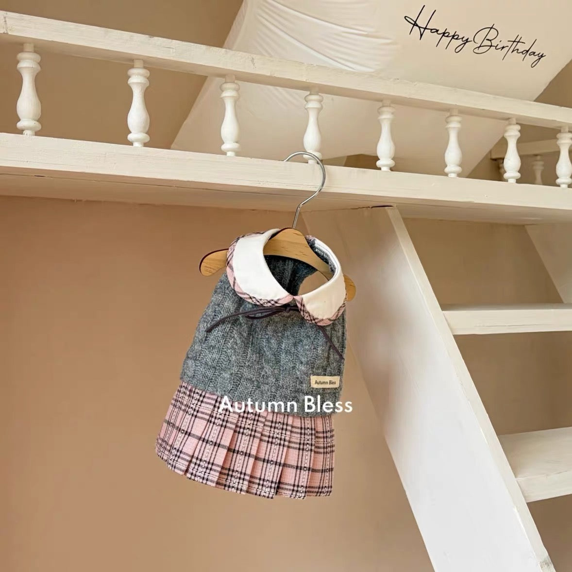 Autumn Bless Bonnie Check Knit School Dress
